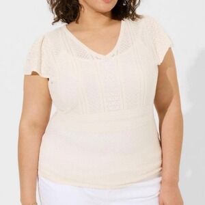 Torrid Womens Cream Everyday Soft Pointelle‎ Knit Sweater V-Neck Plus Size 4X